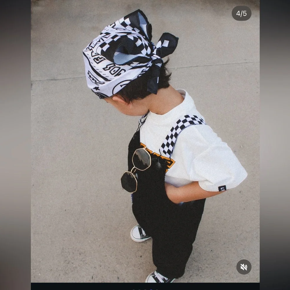 Kids Black Overalls with Checkered Straps ⚡️ - Picture 4 of 5